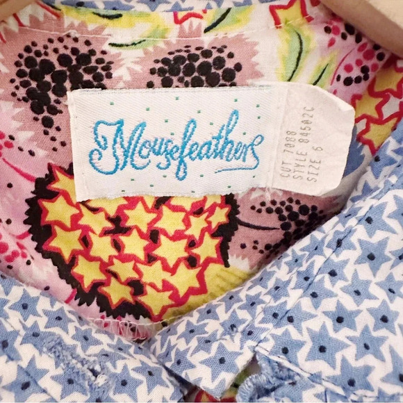 Vintage Mousefeathers Star Print Floral Ruffle Bow Kids Dress Short Sleeve - Picture 2 of 6